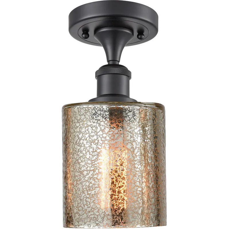 Ballston Cobbleskill 1 Light 5 inch Matte Black Semi-Flush Mount Ceiling Light in Mercury Glass, Ballston