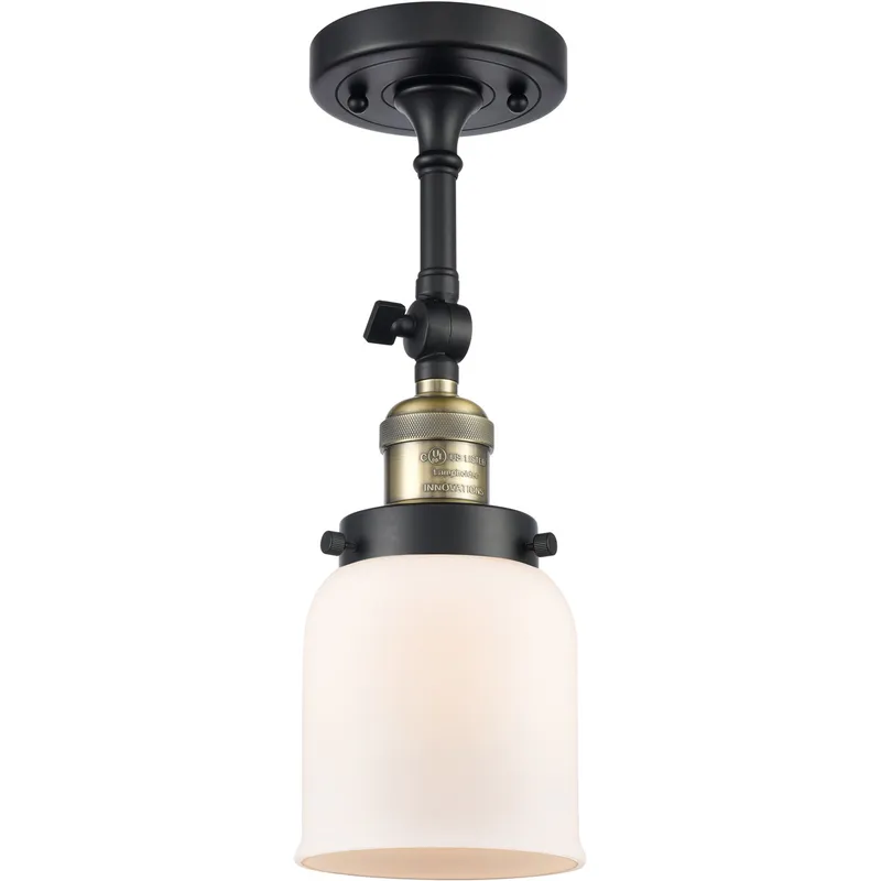Franklin Restoration Small Bell LED 5 inch Black Antique Brass Semi-Flush Mount Ceiling Light in Matte White Glass, Franklin Restoration