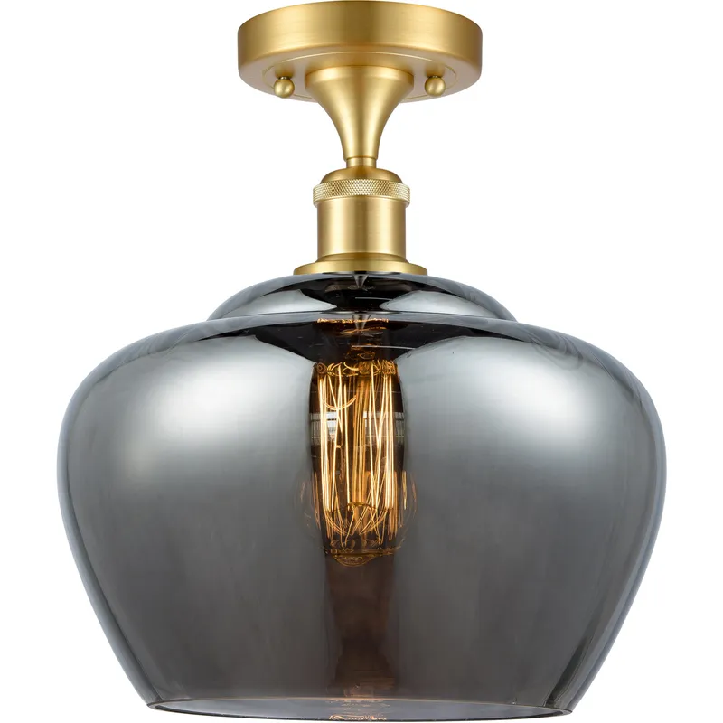Ballston Large Fenton LED 11 inch Satin Gold Semi-Flush Mount Ceiling Light in Plated Smoke Glass, Ballston