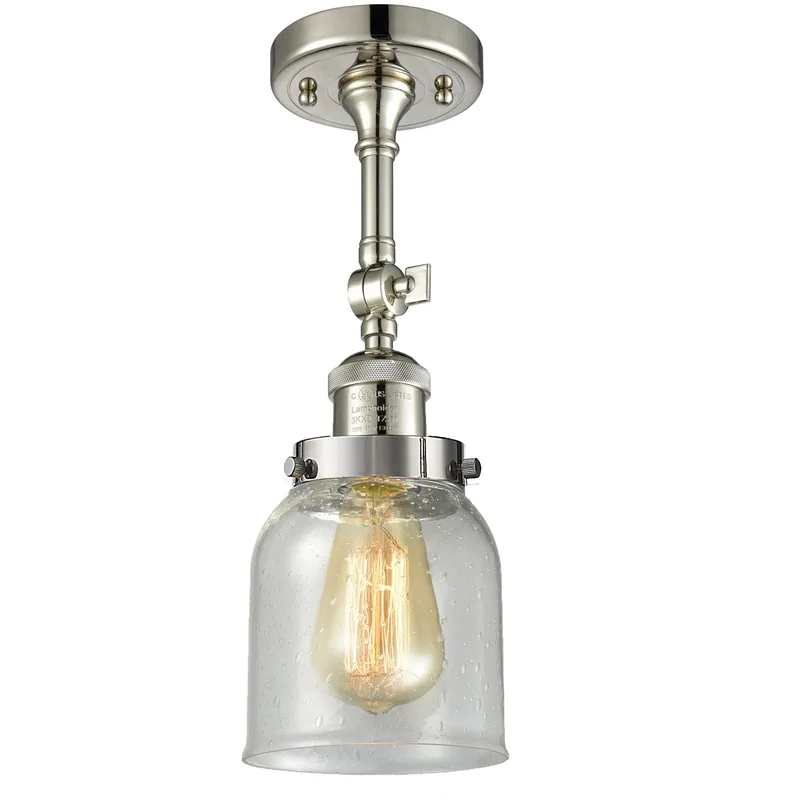 Franklin Restoration Small Bell LED 5 inch Polished Nickel Semi-Flush Mount Ceiling Light in Seedy Glass, Franklin Restoration