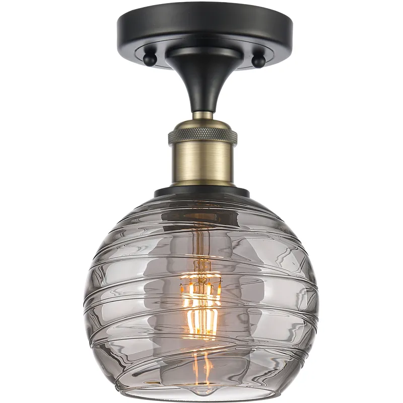 Ballston Athens Deco Swirl 1 Light 5.88 inch Black Antique Brass Semi-Flush Mount Ceiling Light