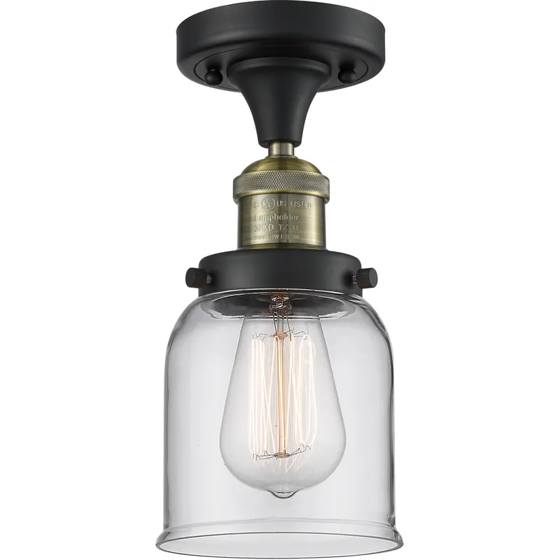 Franklin Restoration Small Bell 1 Light 5 inch Black Antique Brass Semi-Flush Mount Ceiling Light in Clear Glass, Franklin Restoration