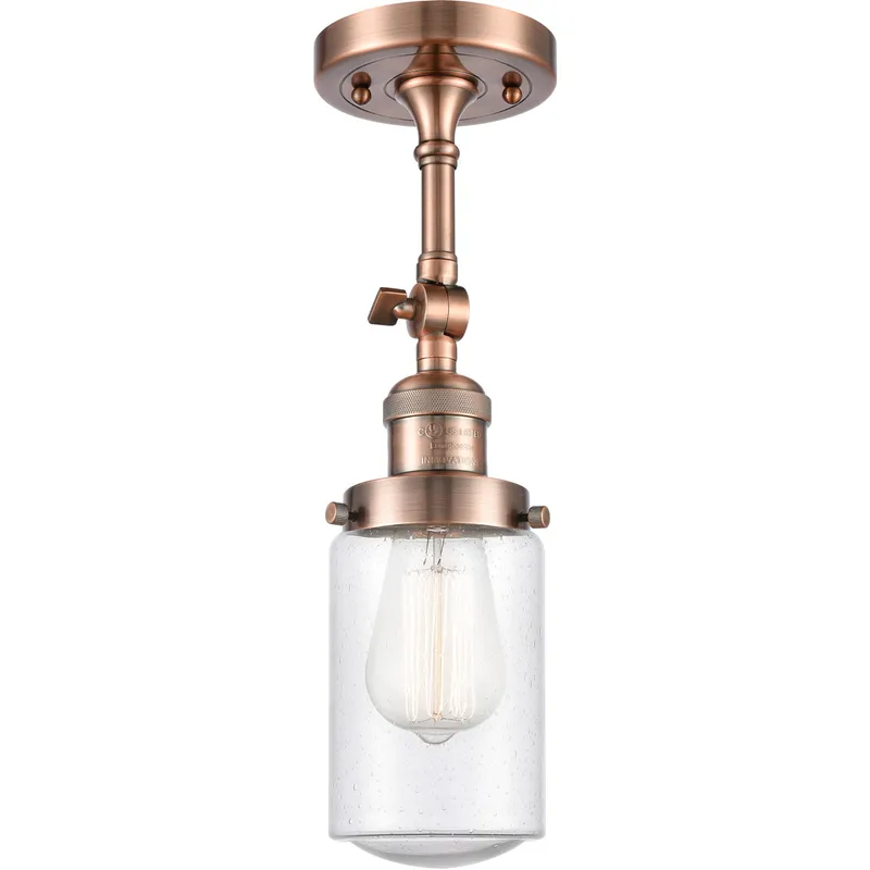 Franklin Restoration Dover LED 5 inch Antique Copper Semi-Flush Mount Ceiling Light in Seedy Glass, Franklin Restoration