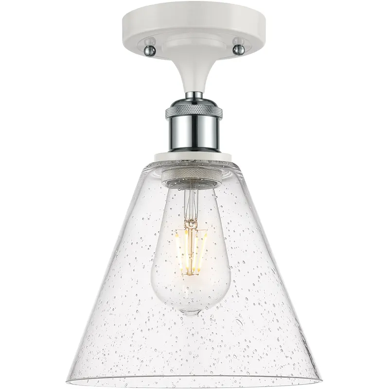 Ballston Cone 1 Light 8 inch White and Polished Chrome Semi-Flush Mount Ceiling Light in Seedy Glass