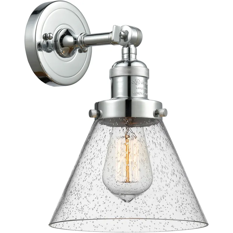 Franklin Restoration Large Cone 1 Light 8 inch Polished Chrome Semi-Flush Mount Ceiling Light in Seedy Glass, Franklin Restoration