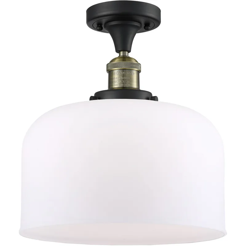 Franklin Restoration X-Large Bell LED 12 inch Black Antique Brass Semi-Flush Mount Ceiling Light in Matte White Glass, Franklin Restoration