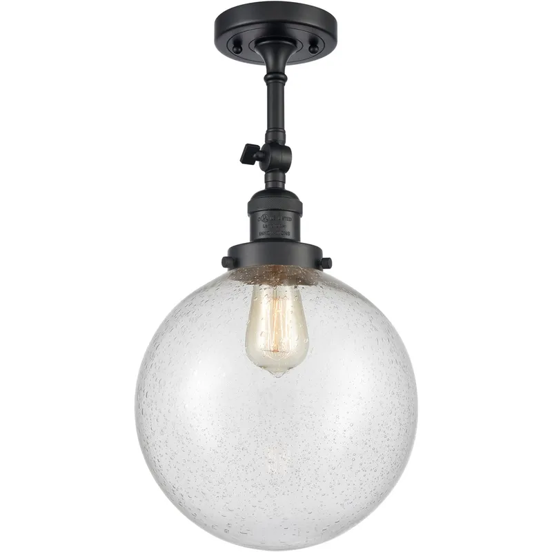 Franklin Restoration X-Large Beacon LED 10 inch Matte Black Semi-Flush Mount Ceiling Light in Seedy Glass, Franklin Restoration