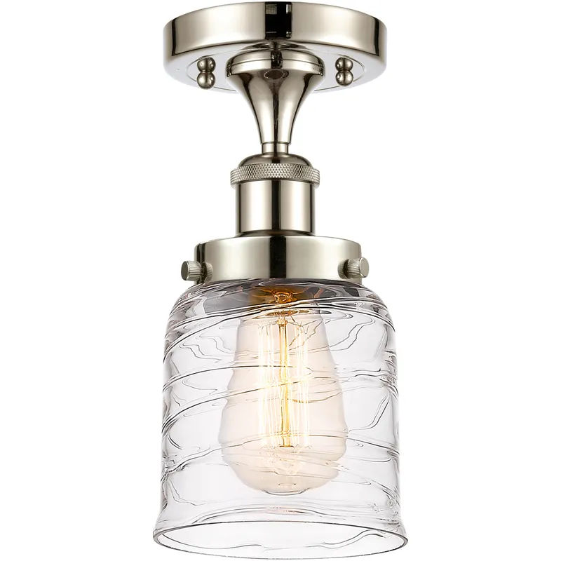 Bell 1 Light 5 inch Polished Nickel Semi-Flush Mount Ceiling Light in Clear Deco Swirl Glass