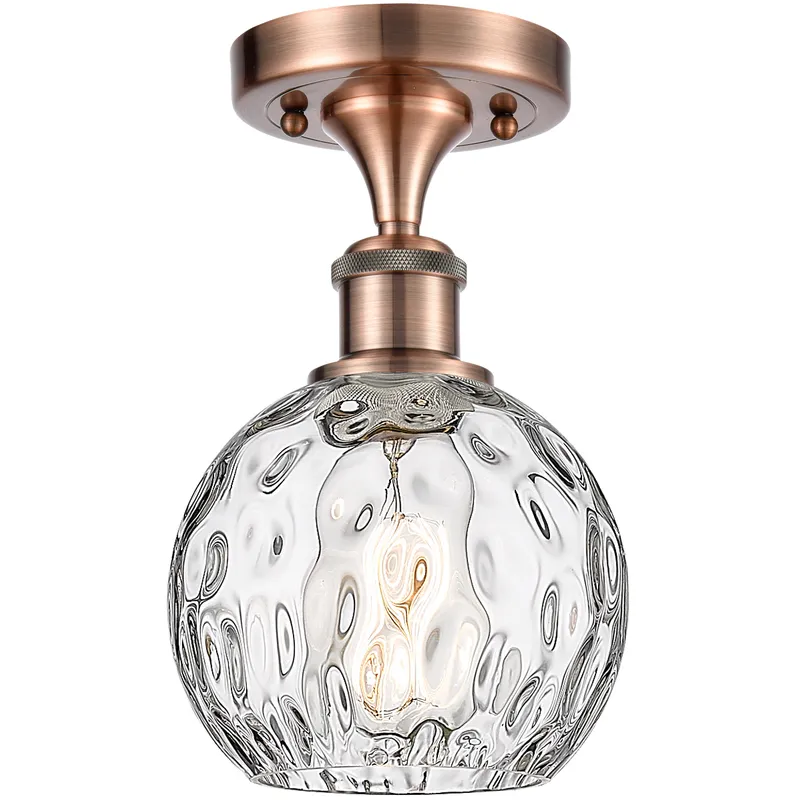 Athens Water Glass 1 Light 6 inch Antique Copper Semi-Flush Mount Ceiling Light
