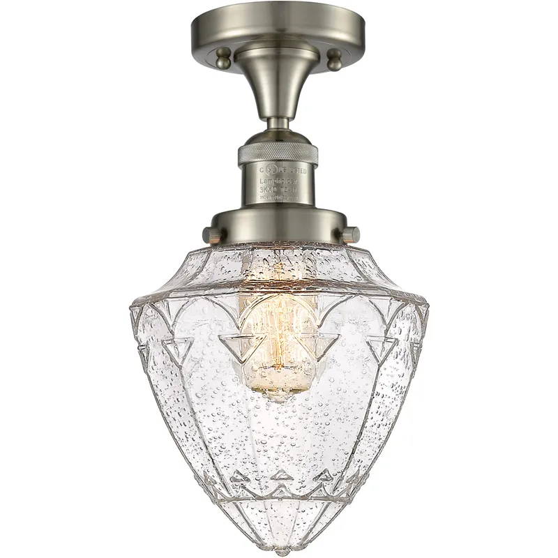 Franklin Restoration Bullet LED 7 inch Brushed Satin Nickel Semi-Flush Mount Ceiling Light in Seedy Glass