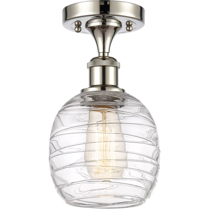 Ballston Belfast LED 6 inch Polished Nickel Semi-Flush Mount Ceiling Light in Deco Swirl Glass