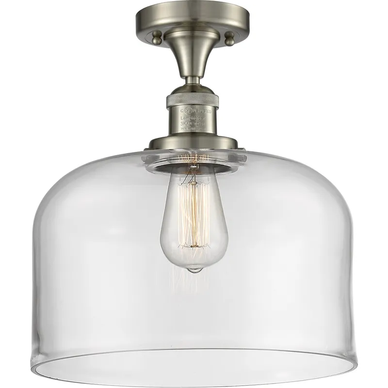 Franklin Restoration X-Large Bell LED 12 inch Brushed Satin Nickel Semi-Flush Mount Ceiling Light in Clear Glass, Franklin Restoration