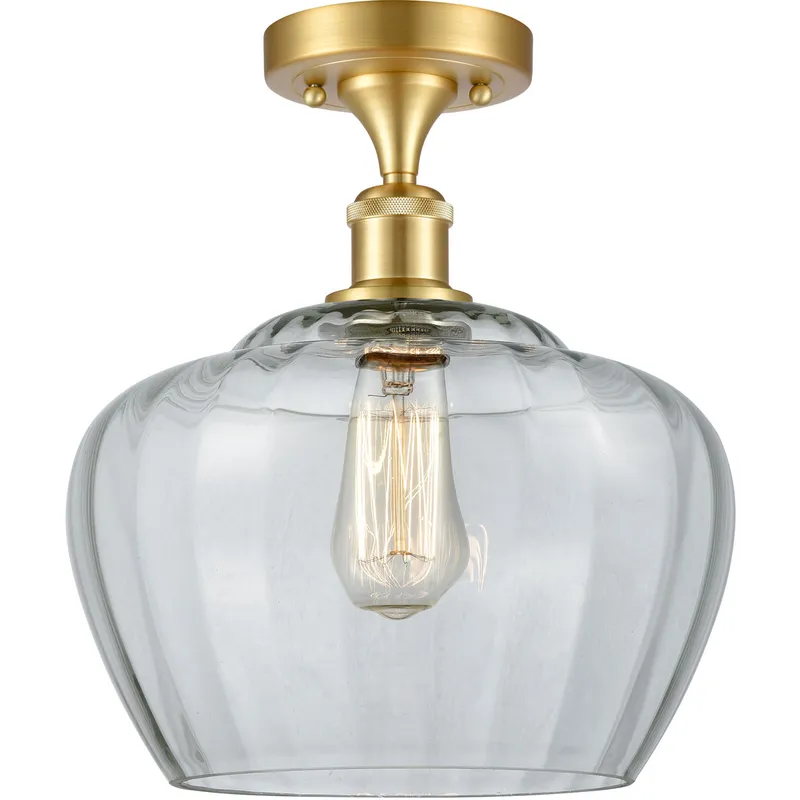 Ballston Large Fenton LED 11 inch Satin Gold Semi-Flush Mount Ceiling Light in Clear Glass, Ballston