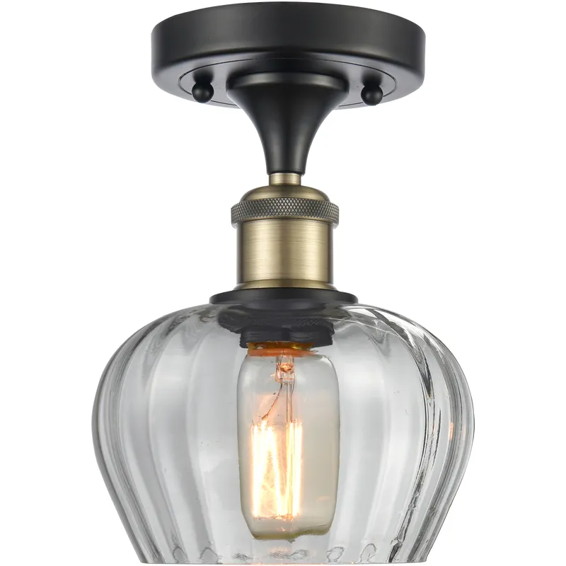 Fenton 1 Light 6.5 inch Black Antique Brass Semi-Flush Mount Ceiling Light in Clear Glass