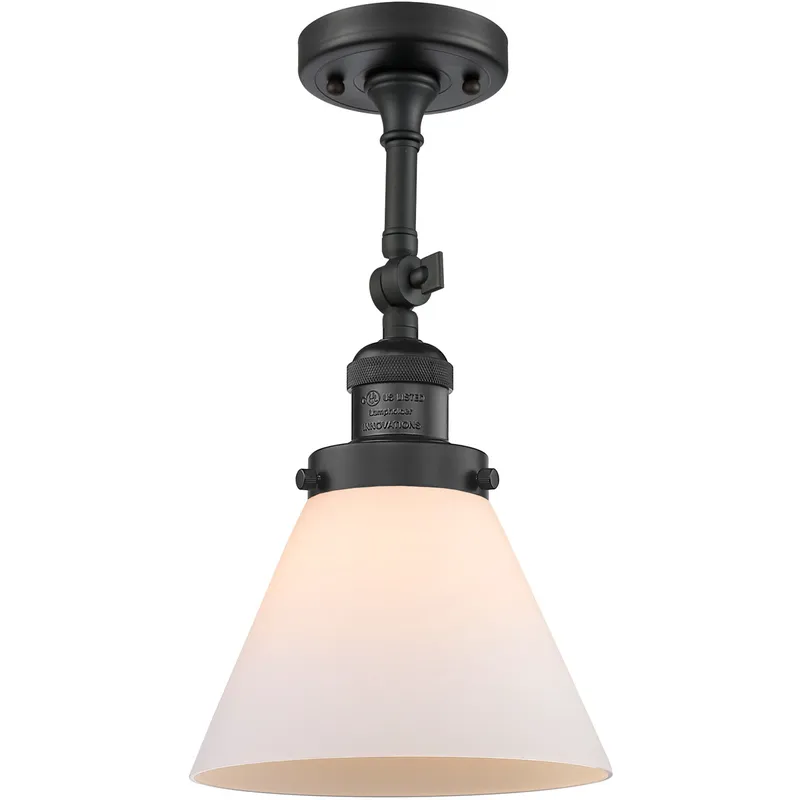 Franklin Restoration Large Cone 1 Light 8 inch Matte Black Semi-Flush Mount Ceiling Light in Matte White Glass, Franklin Restoration