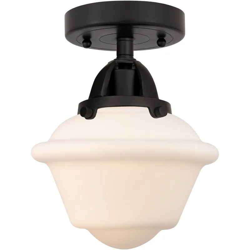 Nouveau 2 Small Oxford 1 Light 8 inch Matte Black Semi-Flush Mount Ceiling Light in Matte White Glass