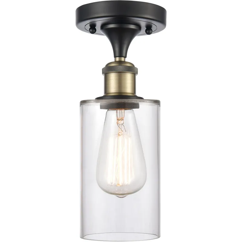 Ballston Clymer 1 Light 4 inch Black Antique Brass Semi-Flush Mount Ceiling Light in Clear Glass, Ballston