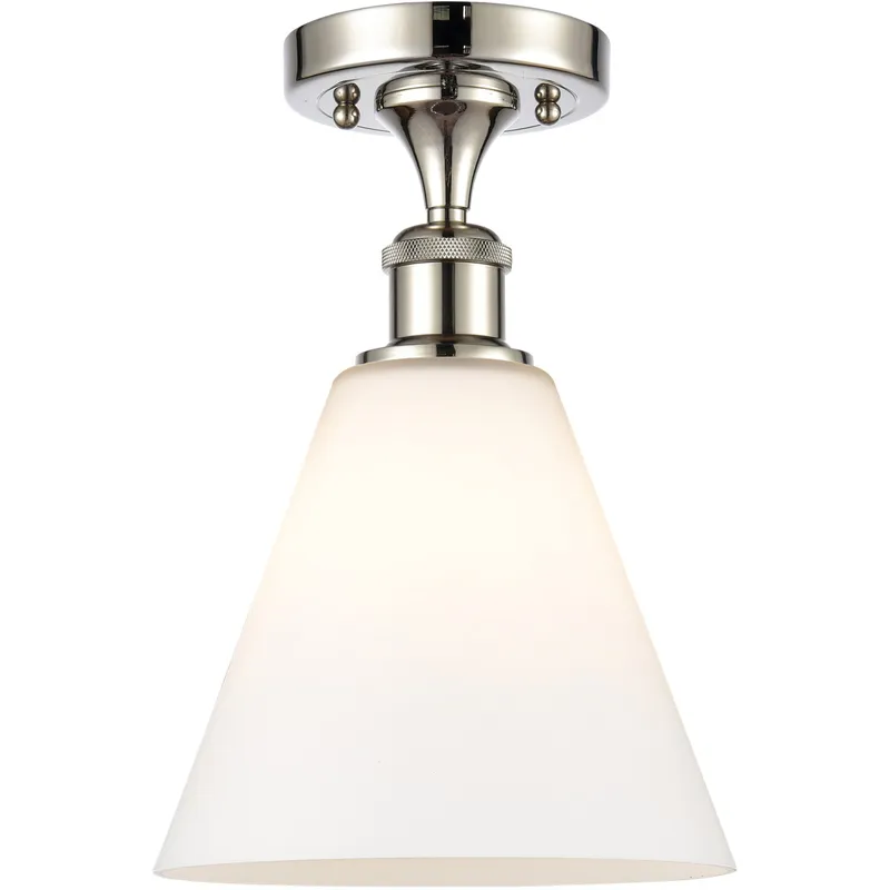 Ballston Cone 1 Light 8 inch Polished Nickel Semi-Flush Mount Ceiling Light in Matte White Glass