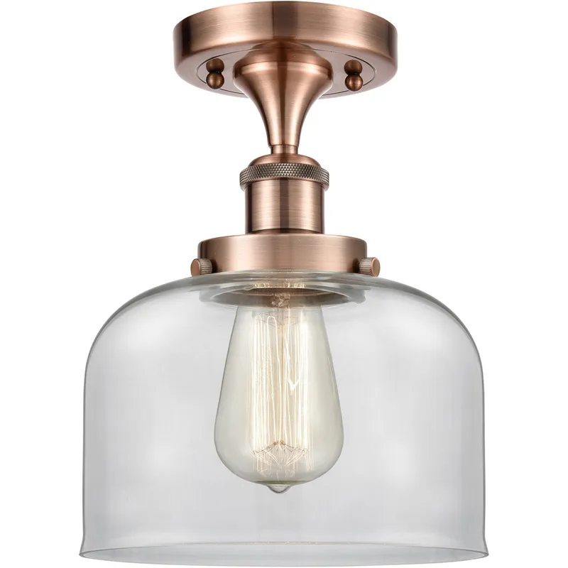 Ballston Large Bell 1 Light 8 inch Antique Copper Semi-Flush Mount Ceiling Light in Clear Glass
