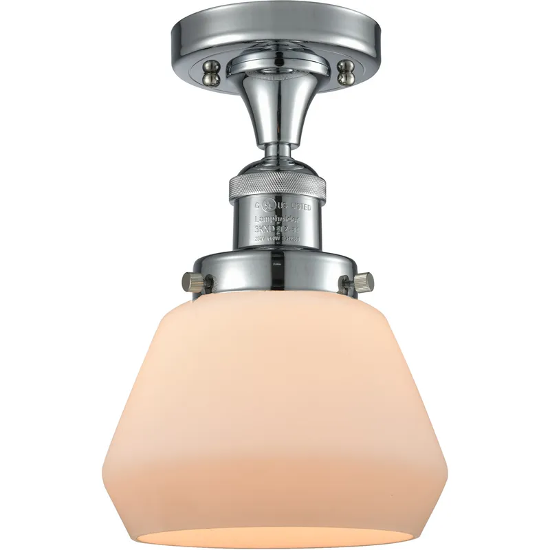 Franklin Restoration Fulton LED 7 inch Polished Chrome Semi-Flush Mount Ceiling Light in Matte White Glass, Franklin Restoration