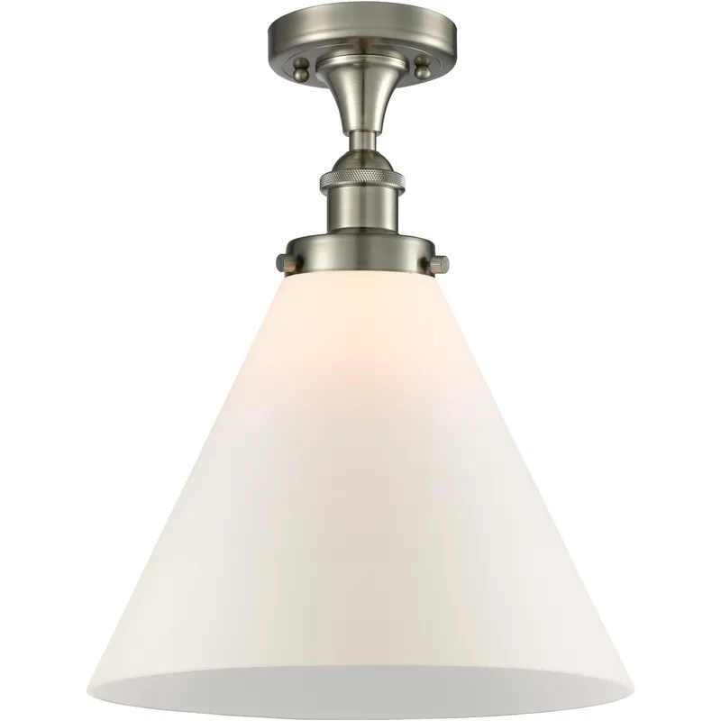Ballston X-Large Cone 1 Light 8 inch Brushed Satin Nickel Semi-Flush Mount Ceiling Light in Matte White Glass