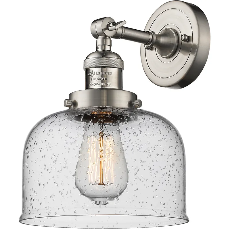 Franklin Restoration Large Bell 1 Light 8 inch Brushed Satin Nickel Semi-Flush Mount Ceiling Light in Seedy Glass, Franklin Restoration