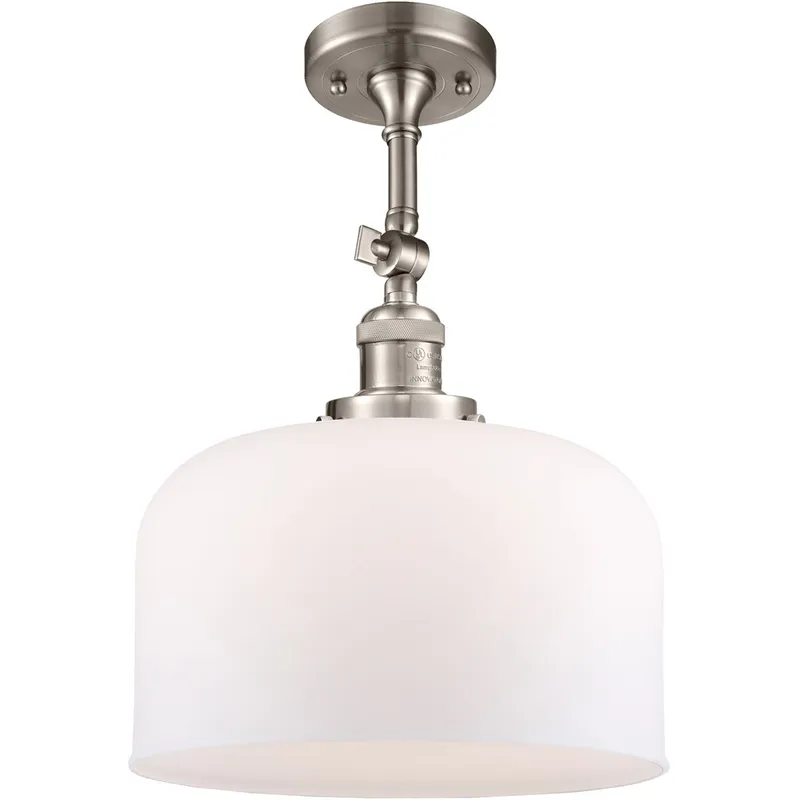 Franklin Restoration X-Large Bell LED 12 inch Brushed Satin Nickel Semi-Flush Mount Ceiling Light in Matte White Glass, Franklin Restoration