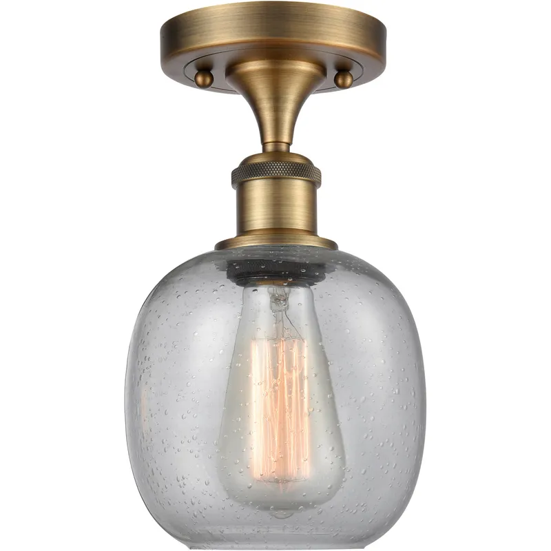 Ballston Belfast LED 6 inch Brushed Brass Semi-Flush Mount Ceiling Light in Seedy Glass, Ballston