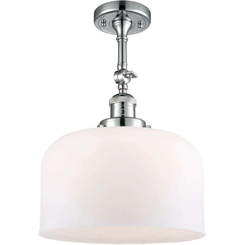 Franklin Restoration X-Large Bell LED 12 inch Polished Chrome Semi-Flush Mount Ceiling Light in Matte White Glass, Franklin Restoration