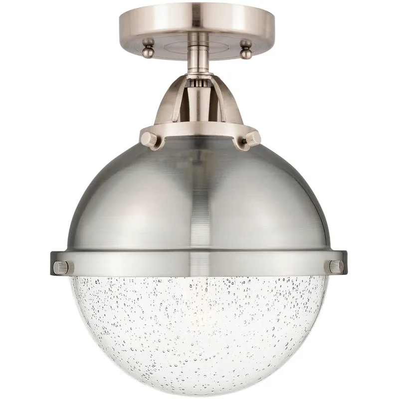 Nouveau 2 Hampden 1 Light 9 inch Brushed Satin Nickel Semi-Flush Mount Ceiling Light in Seedy Glass
