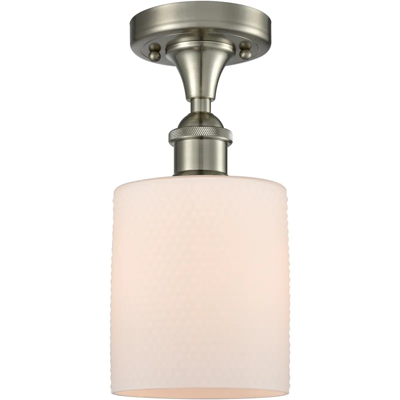 Edison Cobbleskill 1 Light 5 inch Brushed Satin Nickel Semi-Flush Mount Ceiling Light in Matte White Glass