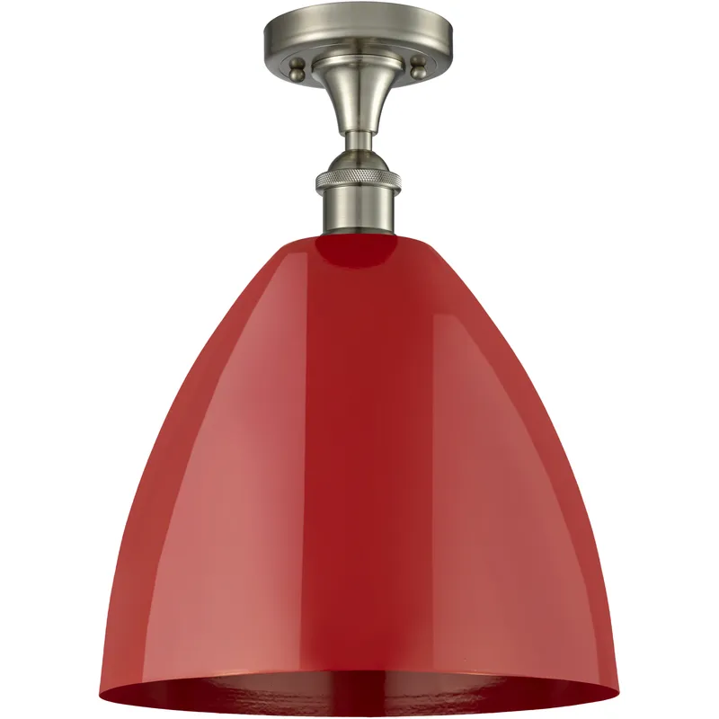 Ballston Plymouth Dome LED 12 inch Brushed Satin Nickel Semi-Flush Mount Ceiling Light in Matte Red