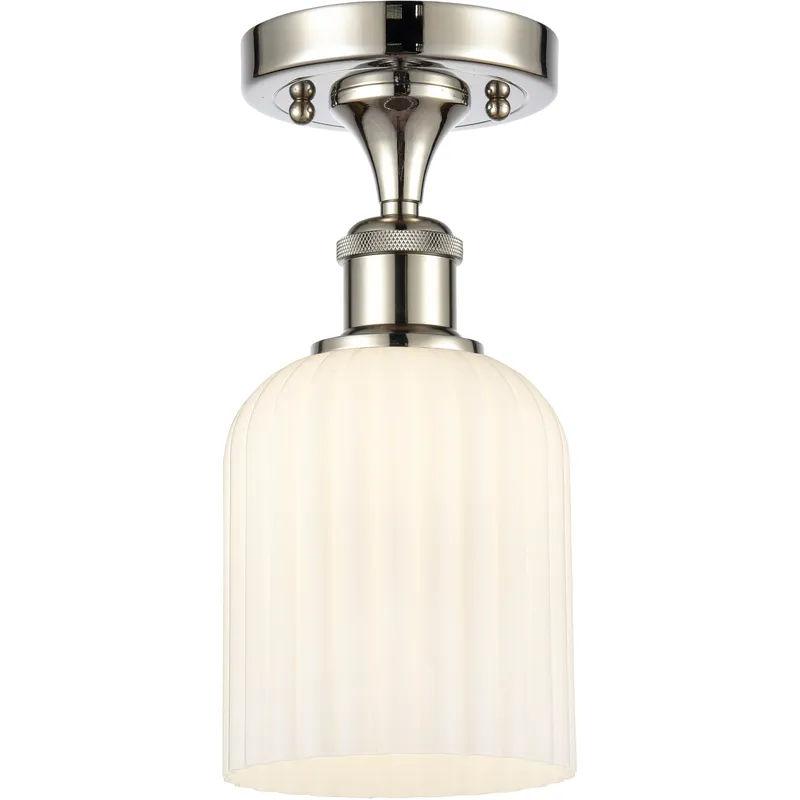Bridal Veil 1 Light 5 inch Polished Nickel Semi-Flush Mount Ceiling Light in Gloss White Glass