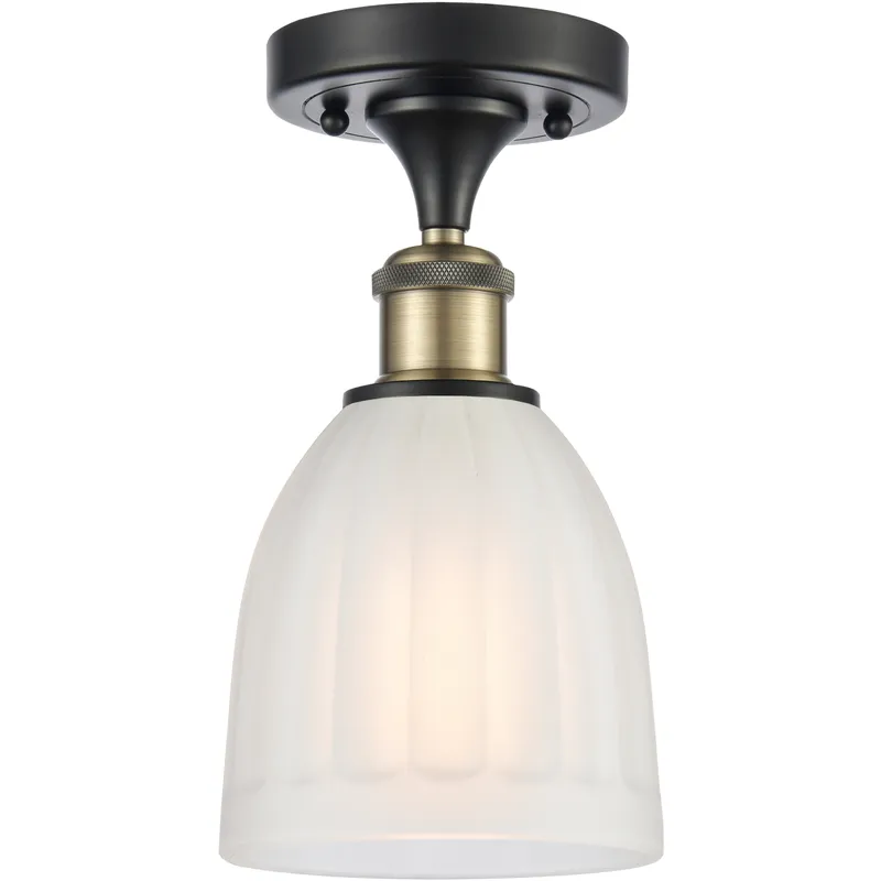Brookfield 1 Light 5.75 inch Black Antique Brass Semi-Flush Mount Ceiling Light in White Glass