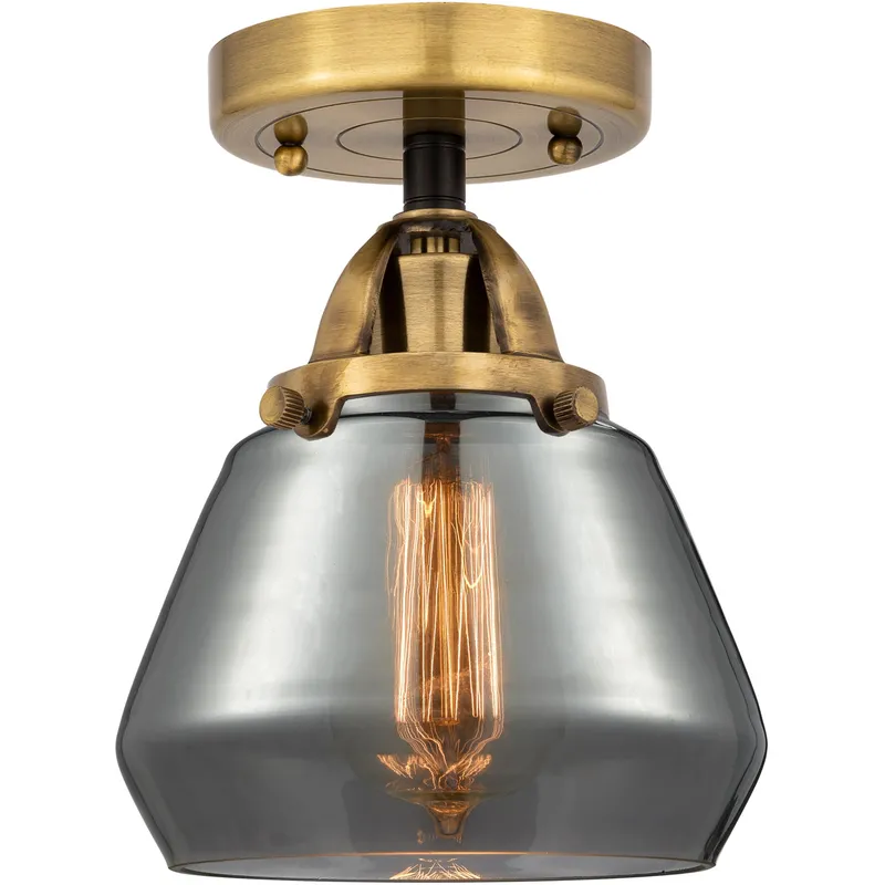 Nouveau 2 Fulton 1 Light 6.75 inch Black Antique Brass Semi-Flush Mount Ceiling Light in Plated Smoke Glass