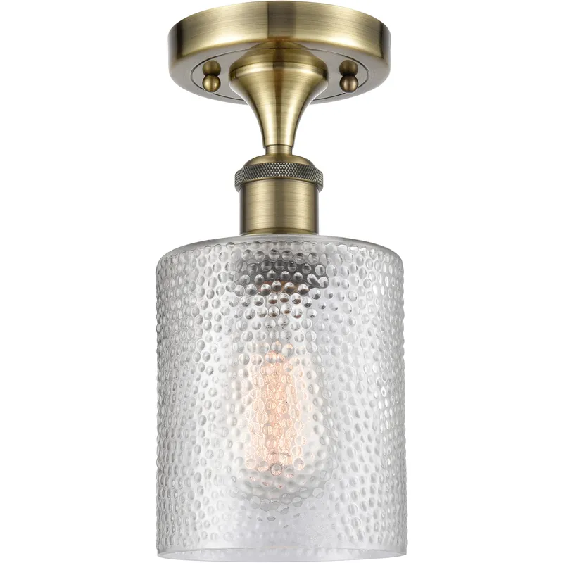 Cobbleskill 1 Light 5 inch Antique Brass Semi-Flush Mount Ceiling Light in Clear Glass