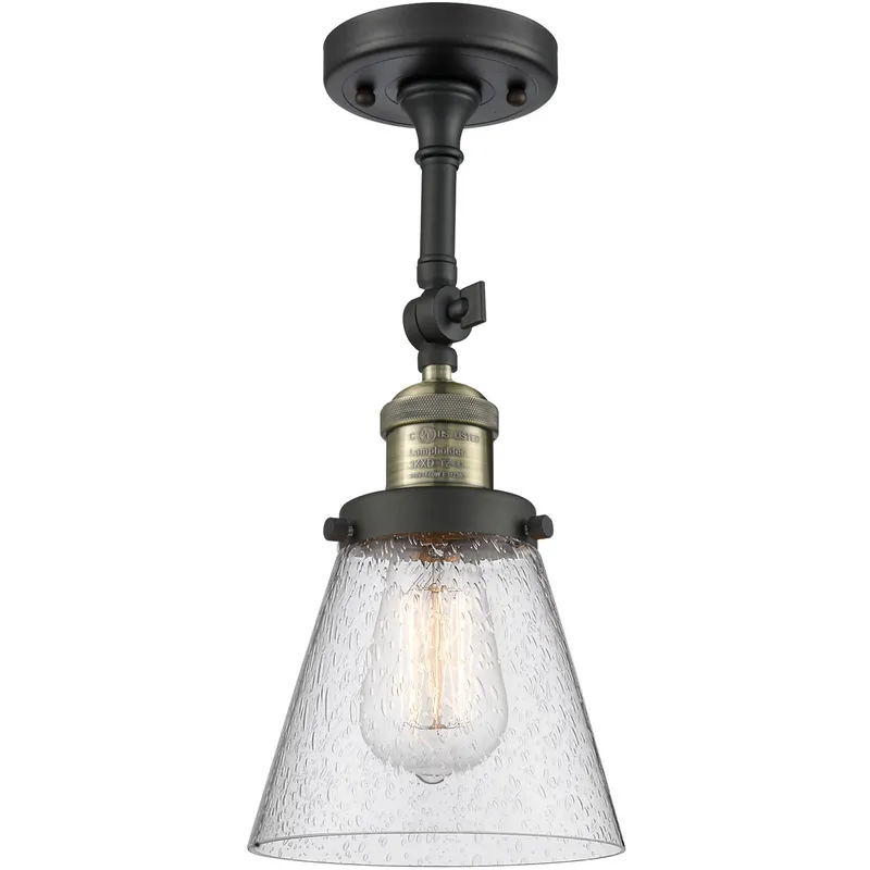 Franklin Restoration Small Cone 1 Light 6 inch Black Antique Brass Semi-Flush Mount Ceiling Light in Seedy Glass, Franklin Restoration