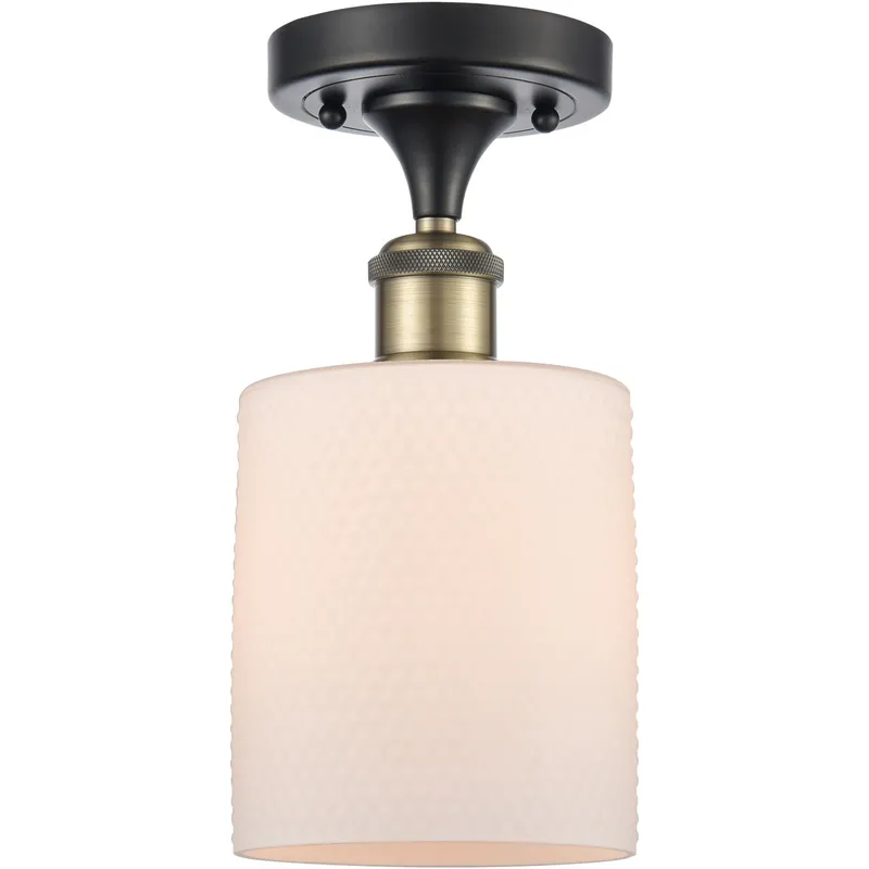 Ballston Cobbleskill 1 Light 5 inch Black Antique Brass Semi-Flush Mount Ceiling Light in Matte White Glass, Ballston