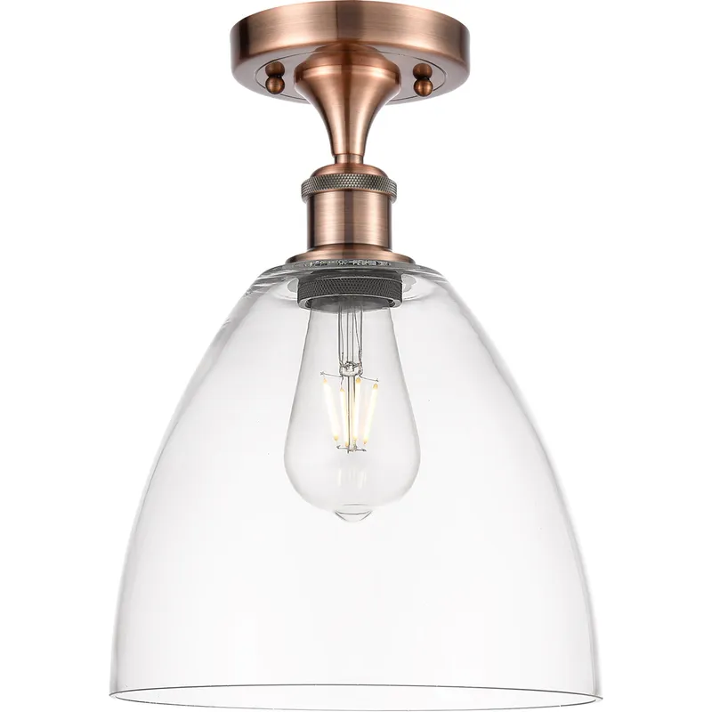 Ballston Dome 1 Light 9 inch Antique Copper Semi-Flush Mount Ceiling Light in Clear Glass