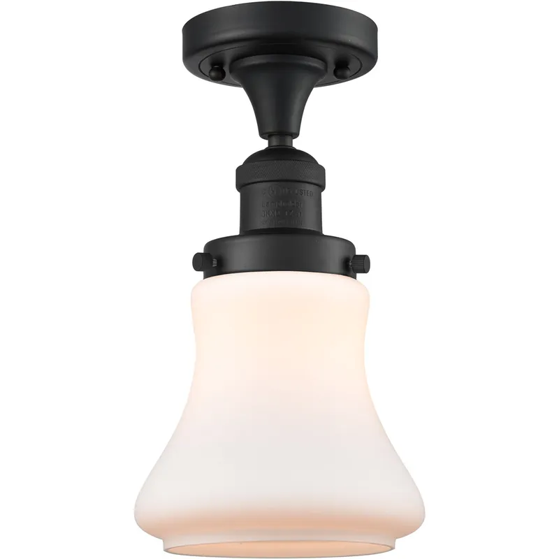 Franklin Restoration Bellmont LED 6.25 inch Matte Black Semi-Flush Mount Ceiling Light in Matte White Glass, Franklin Restoration