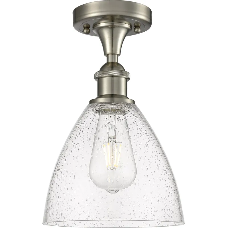 Ballston Dome LED 7.5 inch Brushed Satin Nickel Semi-Flush Mount Ceiling Light in Seedy Glass