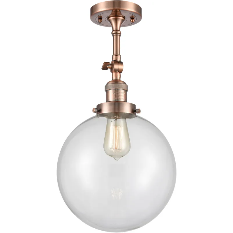 Franklin Restoration X-Large Beacon LED 10 inch Antique Copper Semi-Flush Mount Ceiling Light in Clear Glass, Franklin Restoration