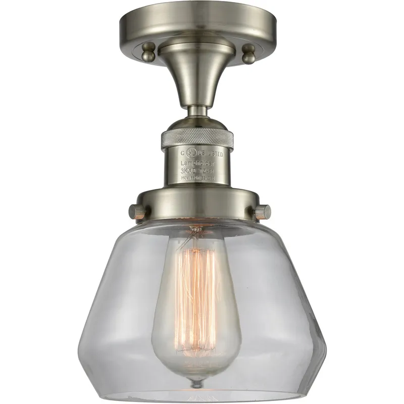 Franklin Restoration Fulton LED 6.75 inch Brushed Satin Nickel Semi-Flush Mount Ceiling Light in Clear Glass, Franklin Restoration