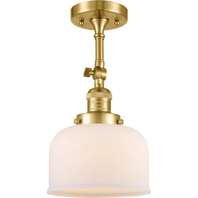 Franklin Restoration Large Bell 1 Light 8 inch Satin Gold Semi-Flush Mount Ceiling Light in Matte White Glass, Franklin Restoration
