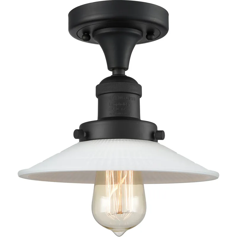 Franklin Restoration Halophane 1 Light 9 inch Matte Black Semi-Flush Mount Ceiling Light in Matte White Halophane Glass, Franklin Restoration