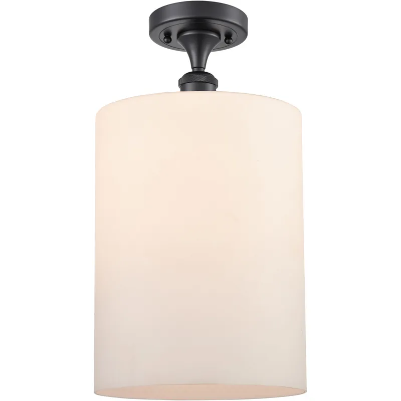 Ballston Large Cobbleskill 1 Light 9 inch Matte Black Semi-Flush Mount Ceiling Light in Matte White Glass, Ballston