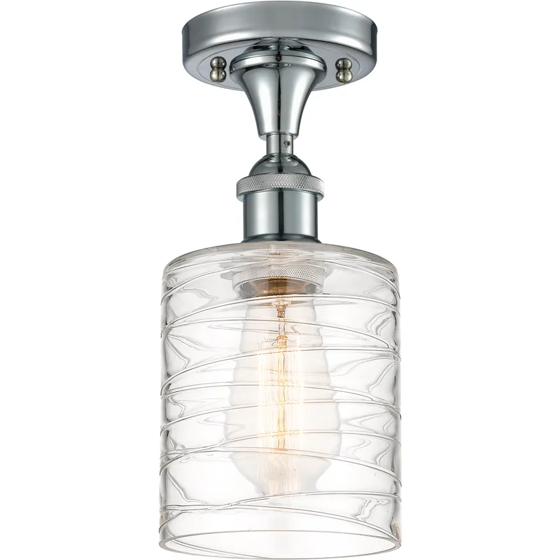 Edison Cobbleskill 1 Light 5 inch Polished Chrome Semi-Flush Mount Ceiling Light in Deco Swirl Glass