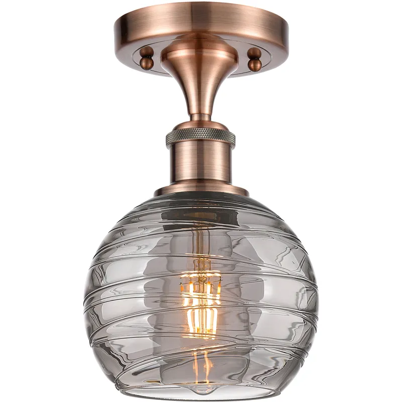 Ballston Athens Deco Swirl 1 Light 5.88 inch Antique Copper Semi-Flush Mount Ceiling Light