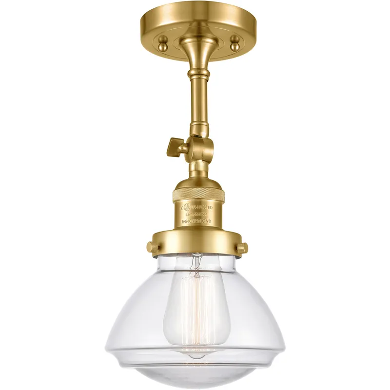 Franklin Restoration Olean LED 7 inch Satin Gold Semi-Flush Mount Ceiling Light in Clear Glass, Franklin Restoration