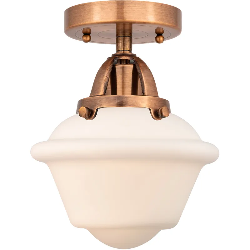 Nouveau 2 Small Oxford 1 Light 8 inch Antique Copper Semi-Flush Mount Ceiling Light in Matte White Glass